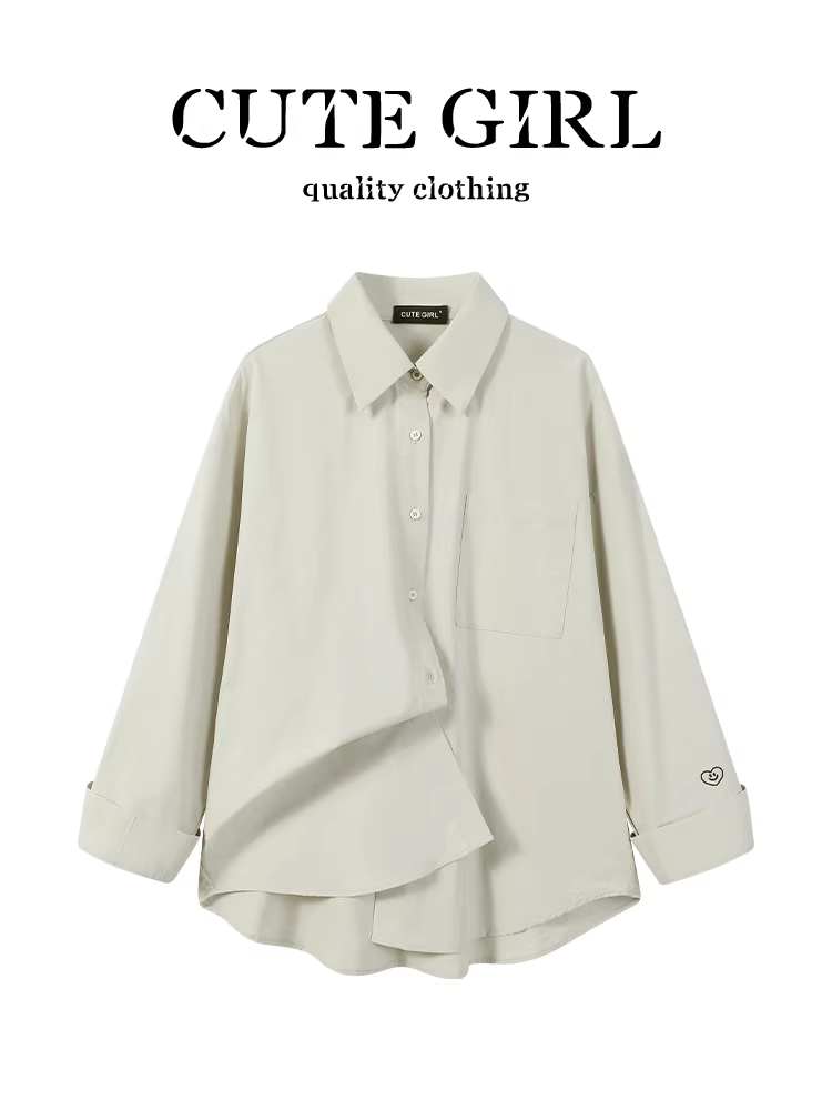 Áo sơ mi dài tay cổ polo màu mơ kiểu Hàn Quốc CuteGirl dành cho nữ, áo sơ mi dáng rộng cao cấp mùa thu, áo sơ mi đa năng, dáng rộng, giảm béo