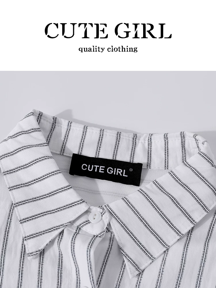 Áo sơ mi cổ polo sọc sành điệu của CuteGirl áo yếm nữ đầu thu trang phục thường ngày đa năng giảm tuổi tác