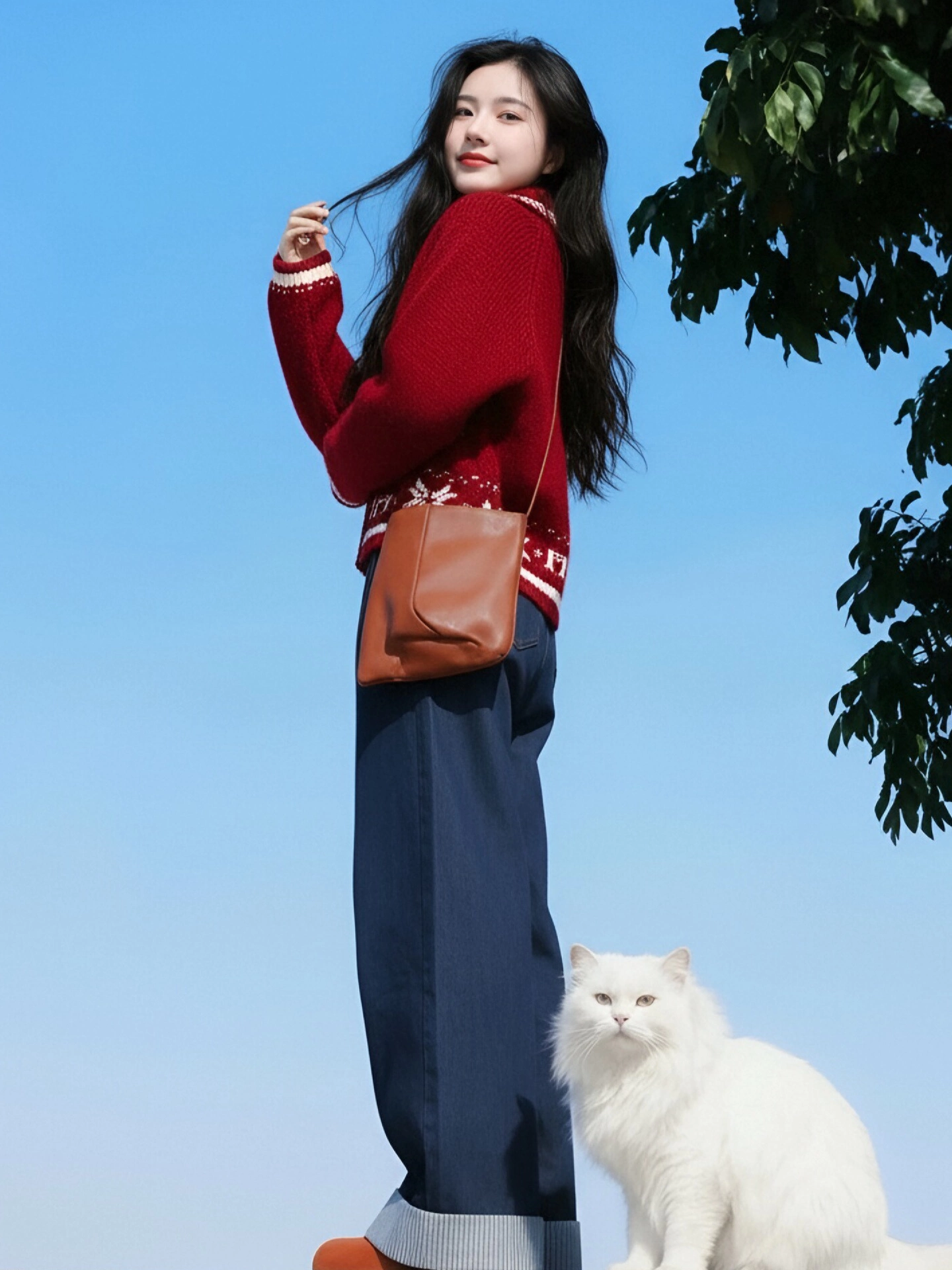 Áo len cardigan có khóa kéo màu đỏ Giáng sinh của CuteGirl dành cho nữ, áo len mùa đông thông thường đa năng, kiểu dáng lười biếng