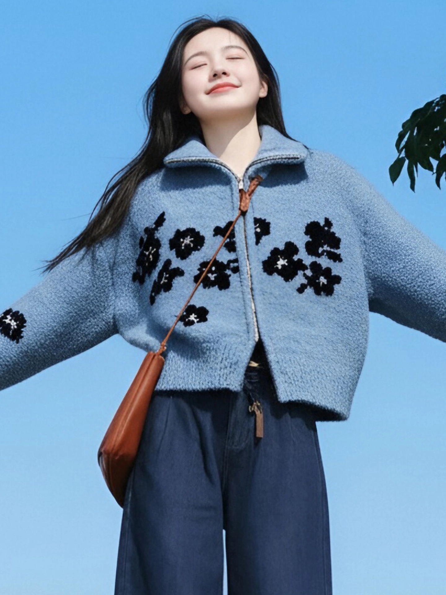 CuteGirl Hàn Quốc retro hoa jacquard dây kéo áo len cardigan có cổ áo len nữ mùa đông lười biếng áo khoác dệt kim dáng rộng