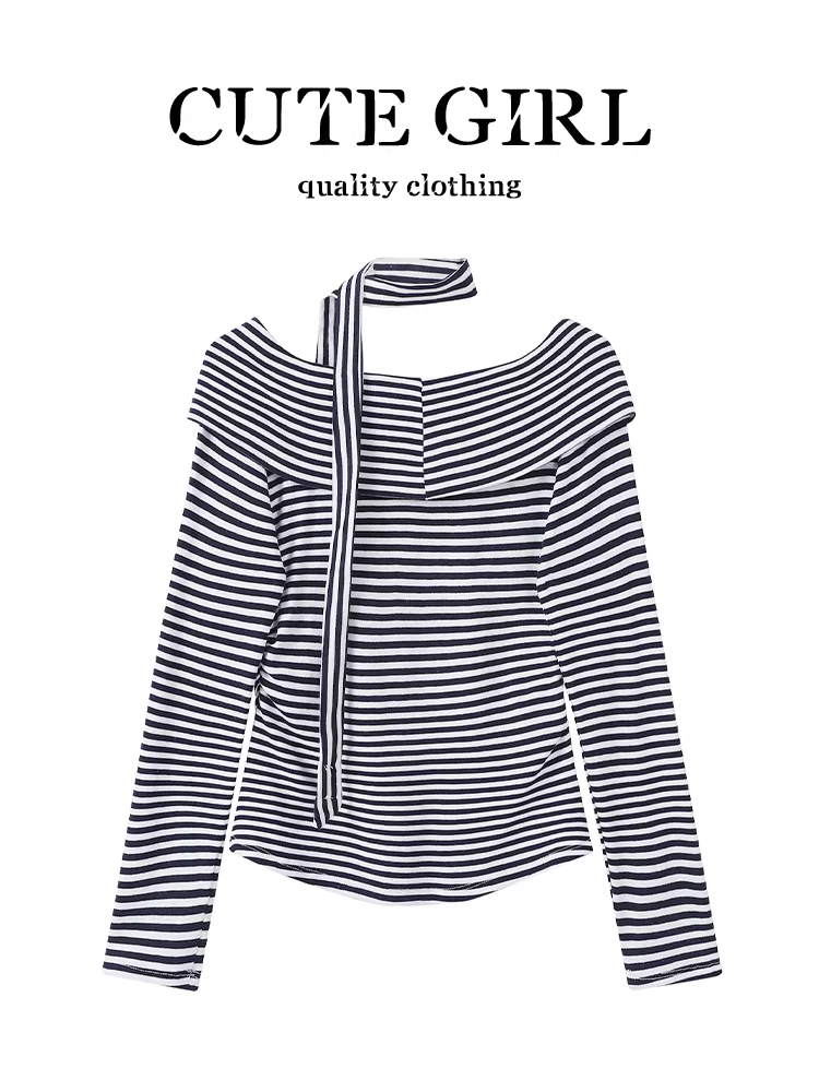 Áo thun dài tay lệch vai màu xám phong cách Pure Desire của CuteGirl dành cho nữ, thiết kế mùa thu, dáng ôm, áo đa năng