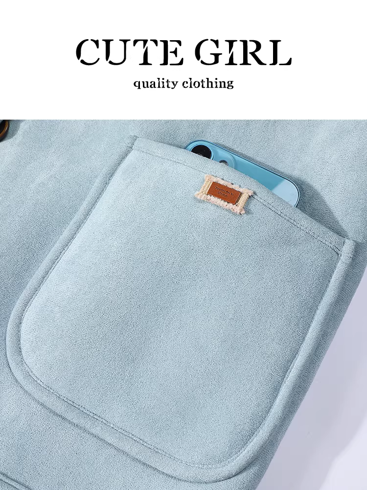 Áo khoác tích hợp lông cừu phong cách CuteGirl dành cho nữ, mùa thu đông, dáng nhỏ nhắn, dáng rộng, đa năng, áo khoác lót lông cừu