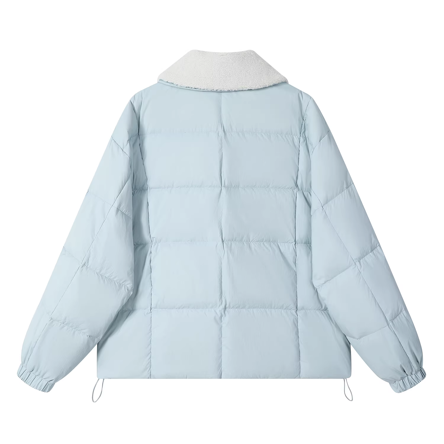 Áo khoác phao nữ mùa đông màu xanh phối lông cừu giả cổ, kiểu dáng thời trang, chất liệu lông vũ trắng