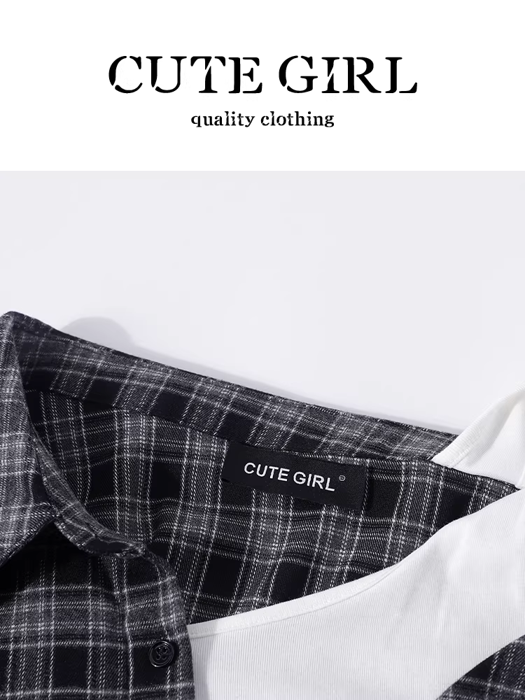 Áo sơ mi giả hai mảnh lệch vai lấy cảm hứng từ thiết kế CuteGirl dành cho nữ, phong cách cao cấp mùa thu, áo thắt eo, thon gọn, đa năng.