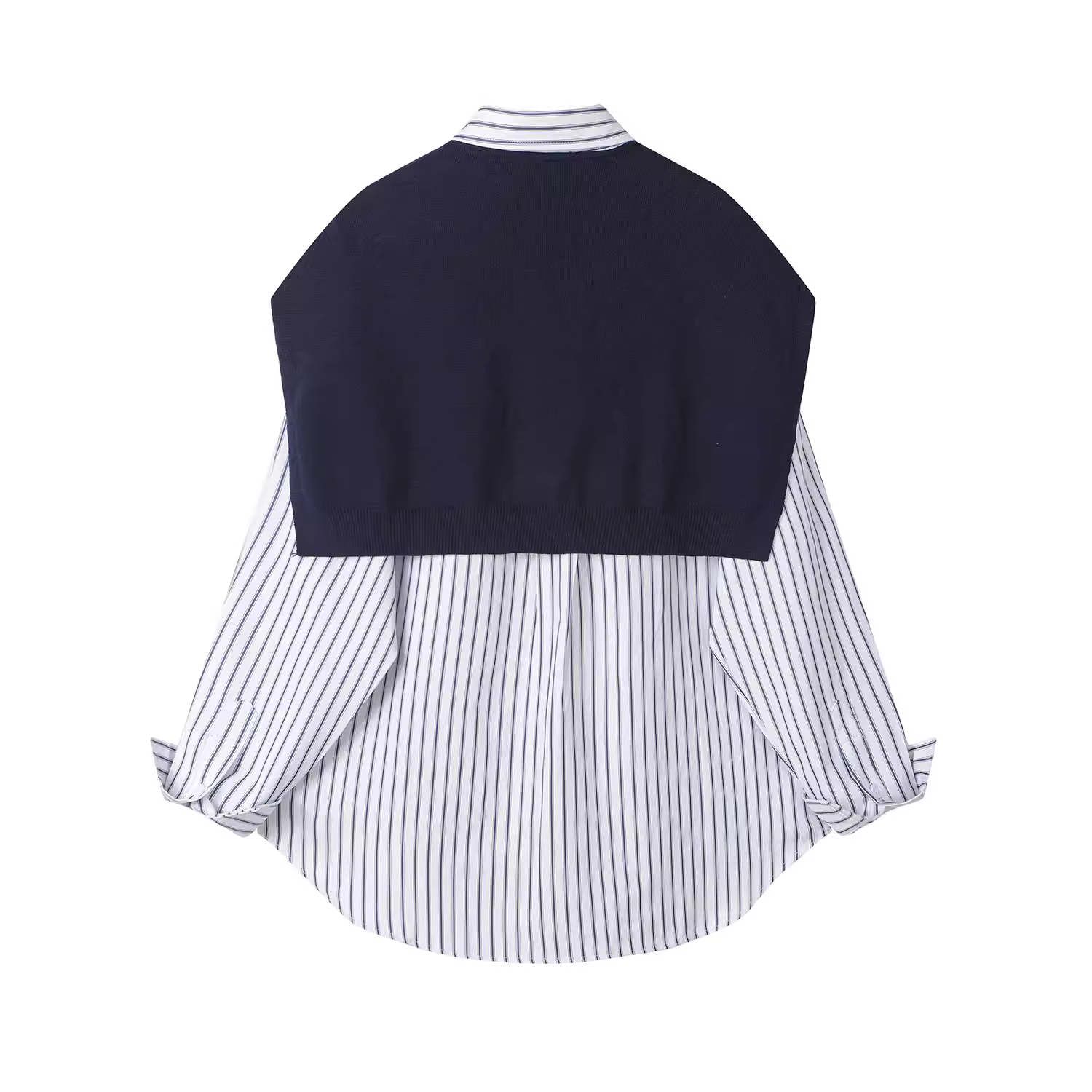 Áo sơ mi khăn choàng sọc xanh trắng phong cách Hàn Quốc dễ thương dành cho nữ, thiết kế mới đầu thu, áo khoác dài tay độc đáo