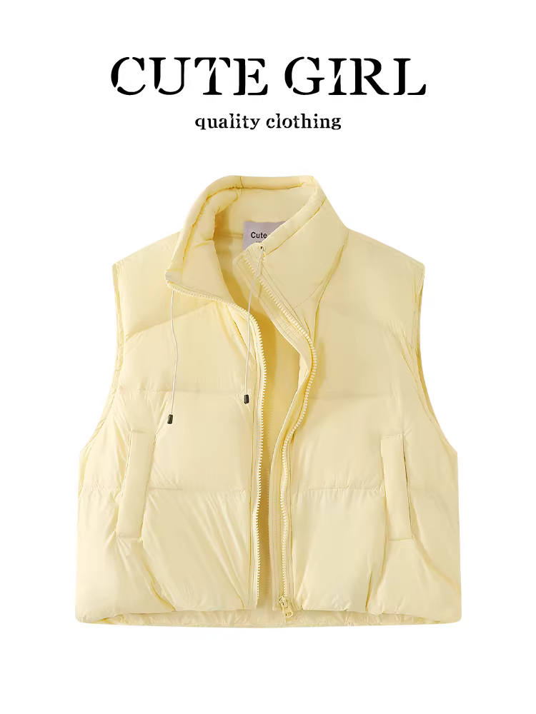 Áo khoác không tay cổ đứng kiểu Hàn Quốc màu vàng kem kiểu dáng trẻ trung và trẻ trung dành cho nữ mùa đông