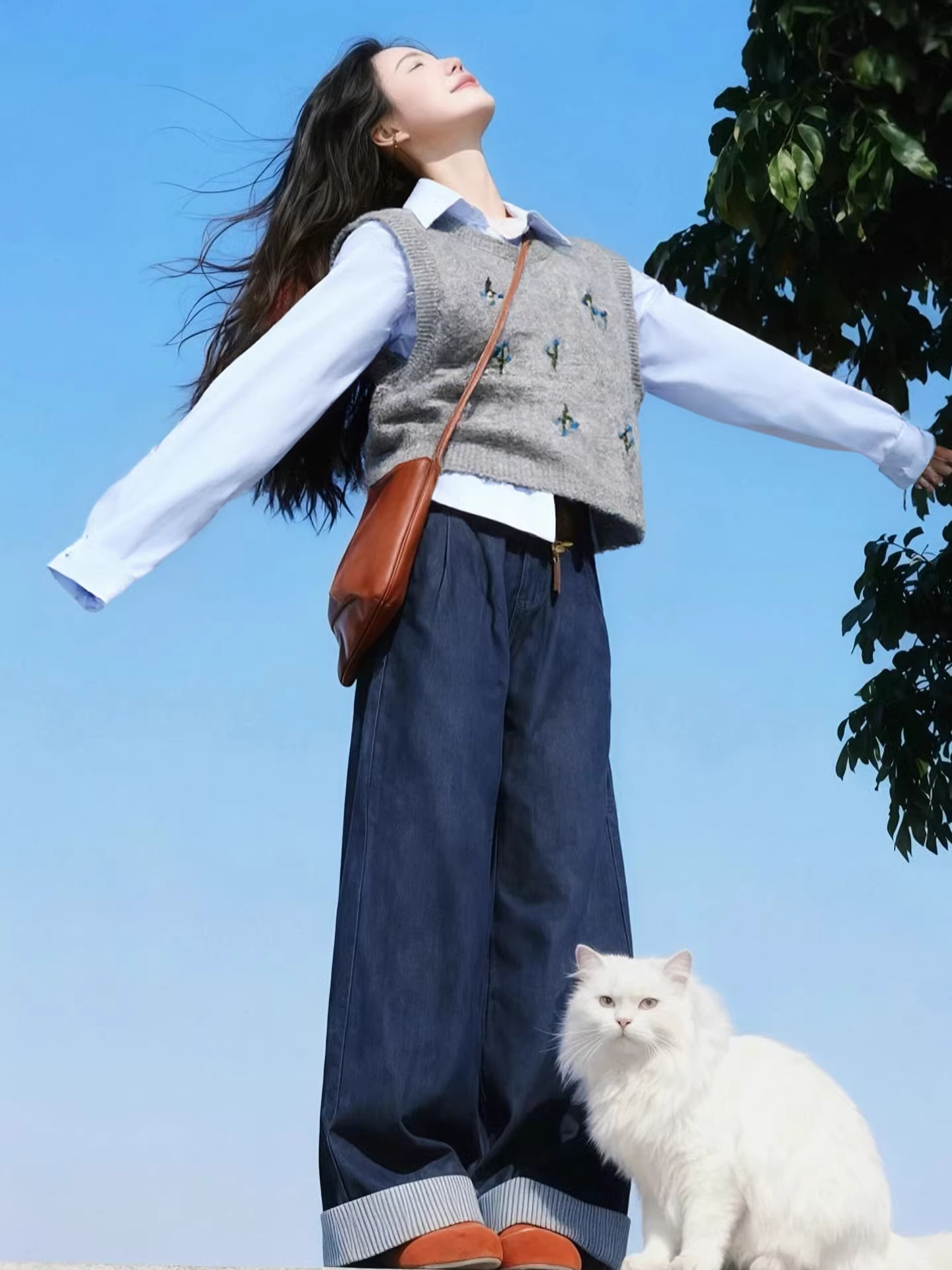 Áo sơ mi dài tay cổ polo màu xanh cổ điển Hàn Quốc dành cho nữ, phong cách cao cấp mùa đông, dáng rộng, giản dị, đa năng và độc đáo