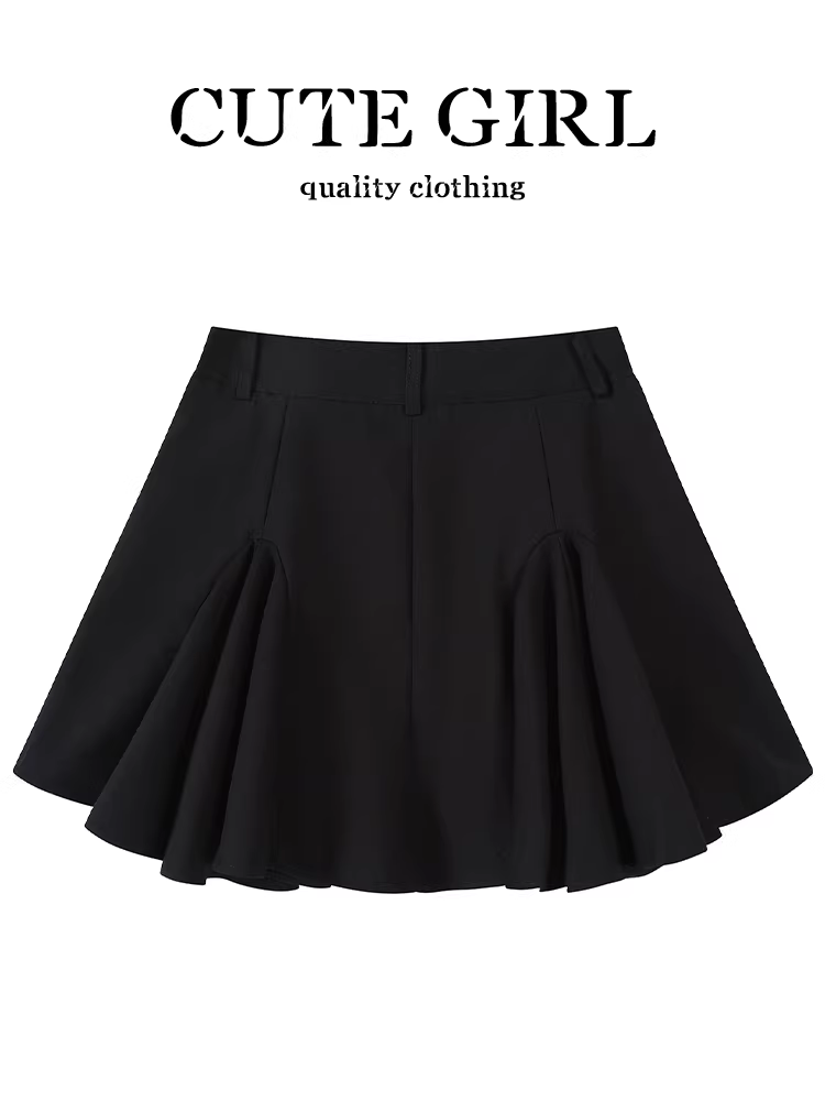 Váy đen thắt nơ cao cấp phong cách Hàn Quốc dành cho nữ, váy ngắn xếp ly đa năng thanh lịch mùa hè