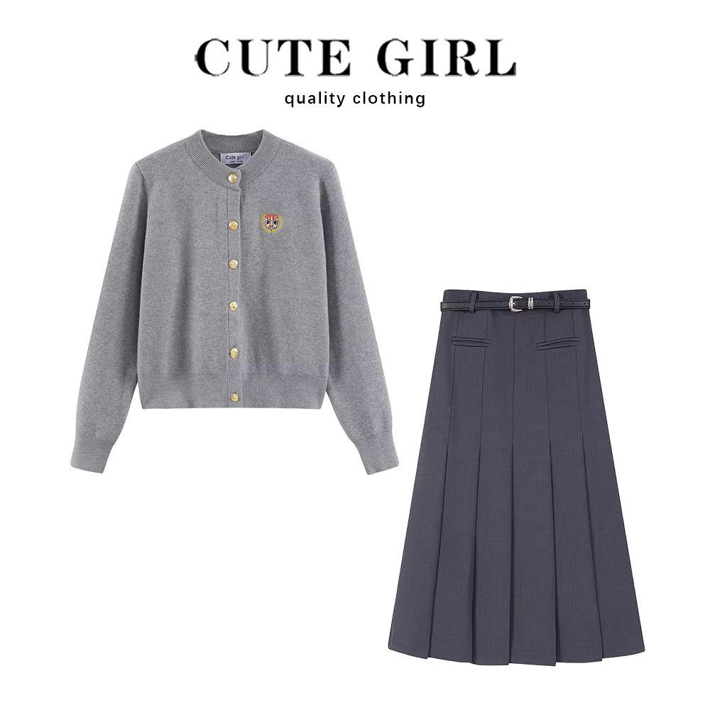 Bộ trang phục phong cách preppy dễ thương dành cho nữ, phong cách mới đầu thu, bộ váy hai mảnh nữ đầu thu, bộ trang phục mùa thu