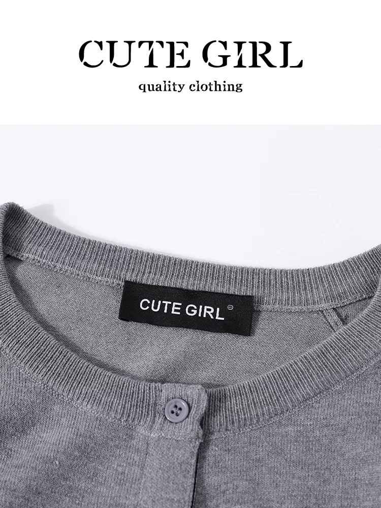 Bộ trang phục đầu thu phong cách Hàn Quốc CuteGirl dành cho nữ, áo dệt kim cổ tròn màu xám và váy chữ A, bộ hai mảnh giảm tuổi tác