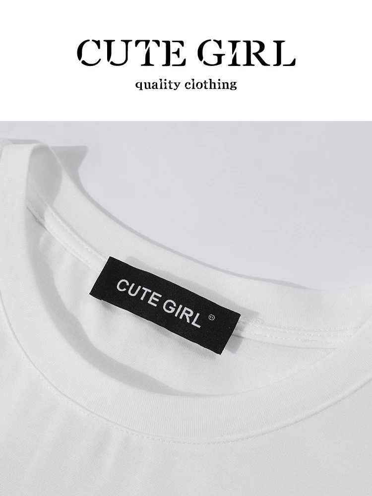 Áo thun trắng ngắn tay thêu chữ giảm tuổi phong cách Hàn Quốc dễ thương dành cho nữ, trang phục ootd mùa hè, áo cổ tròn