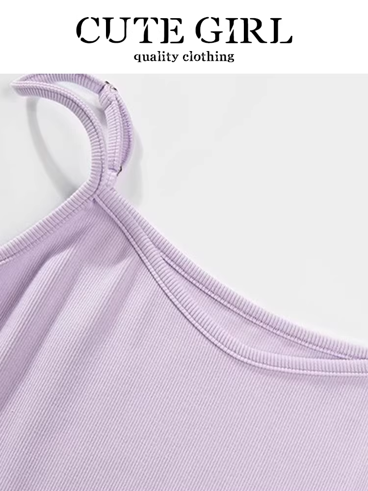 CuteGirl phong cách dịu dàng váy dây màu tím thiết kế mùa xuân dành cho nữ áo có dây rút eo bộ đồ hai mảnh