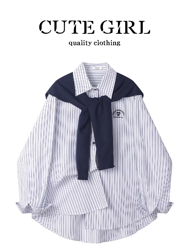 Bộ trang phục đầu xuân phong cách Hàn Quốc CuteGirl dành cho nữ, bộ áo hai mảnh dệt kim mùa xuân có thêu sọc chống nắng