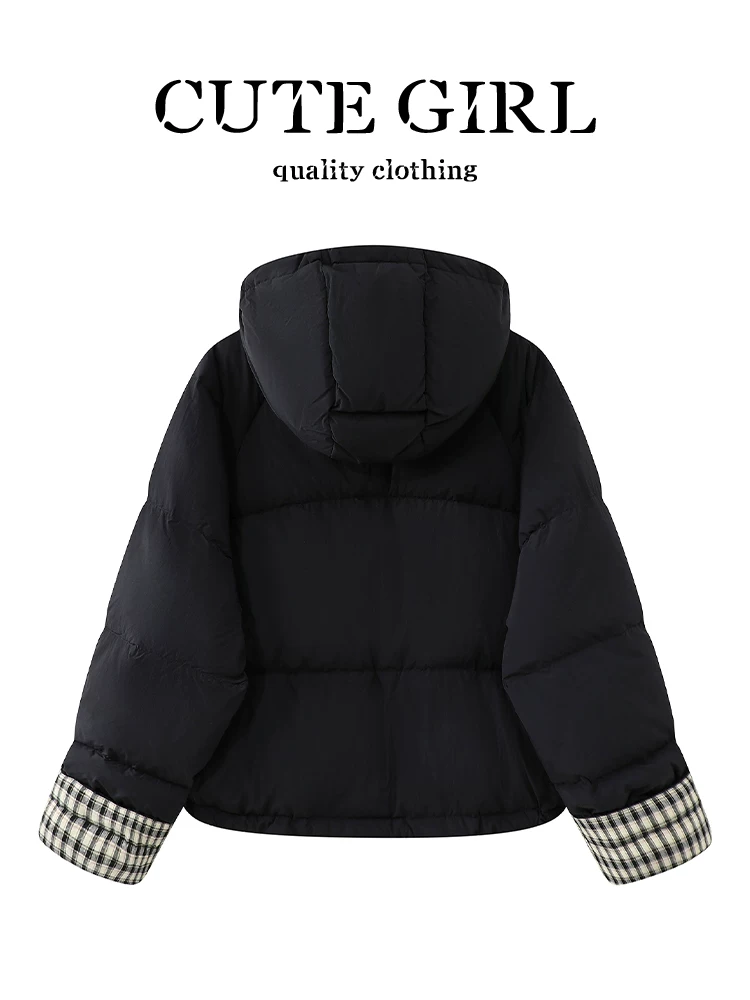 Áo khoác có mũ trùm đầu kẻ sọc đen cao cấp của CuteGirl dành cho nữ, áo khoác cotton giảm béo đa năng thông thường mùa thu đông