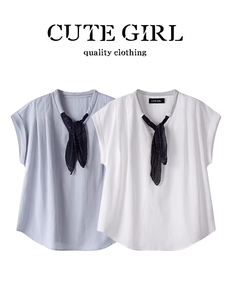 Áo sơ mi ngắn tay cổ chữ V đơn giản phong cách Hàn Quốc dành cho nữ, dáng rộng mùa hè, dáng suông, áo đa năng và độc đáo.