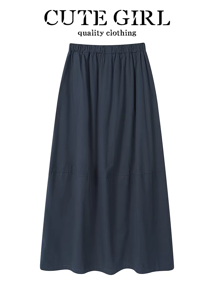 CuteGirl Váy công sở có dây rút lưng cao phong cách Hàn Quốc dành cho nữ, váy dài dáng rộng lưng thun mùa hè