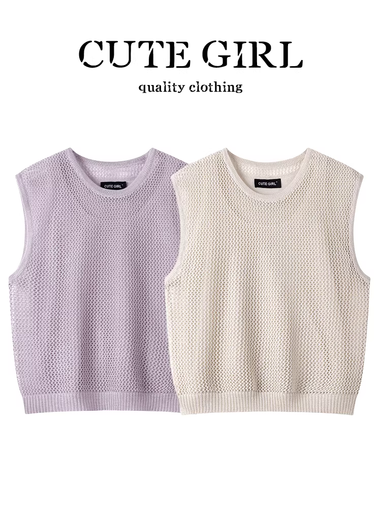 Bộ hai mảnh dành cho nữ mùa hè với thiết kế độc đáo của CuteGirl: áo len đan móc kiểu cut-out thanh lịch với dây nhỏ xếp lớp trên áo blouse.