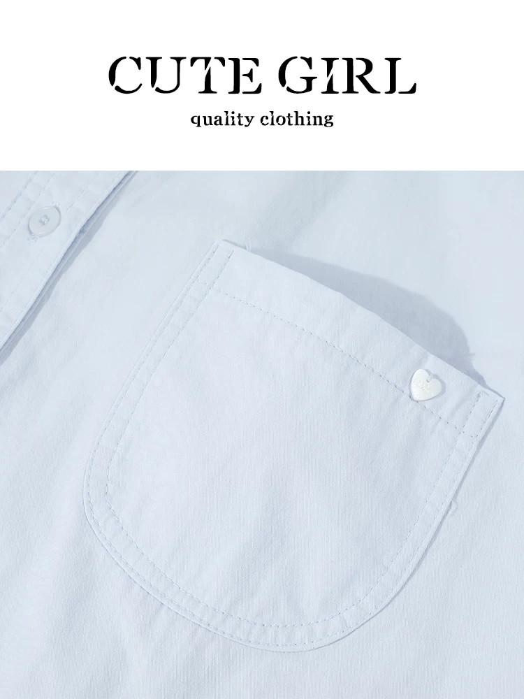Bộ đồ hai mảnh kiểu preppy màu sắc tương phản của CuteGirl áo sơ mi màu xanh lam dành cho nữ Bộ đồ hai mảnh thời trang và trẻ hóa tuổi tác đầu xuân