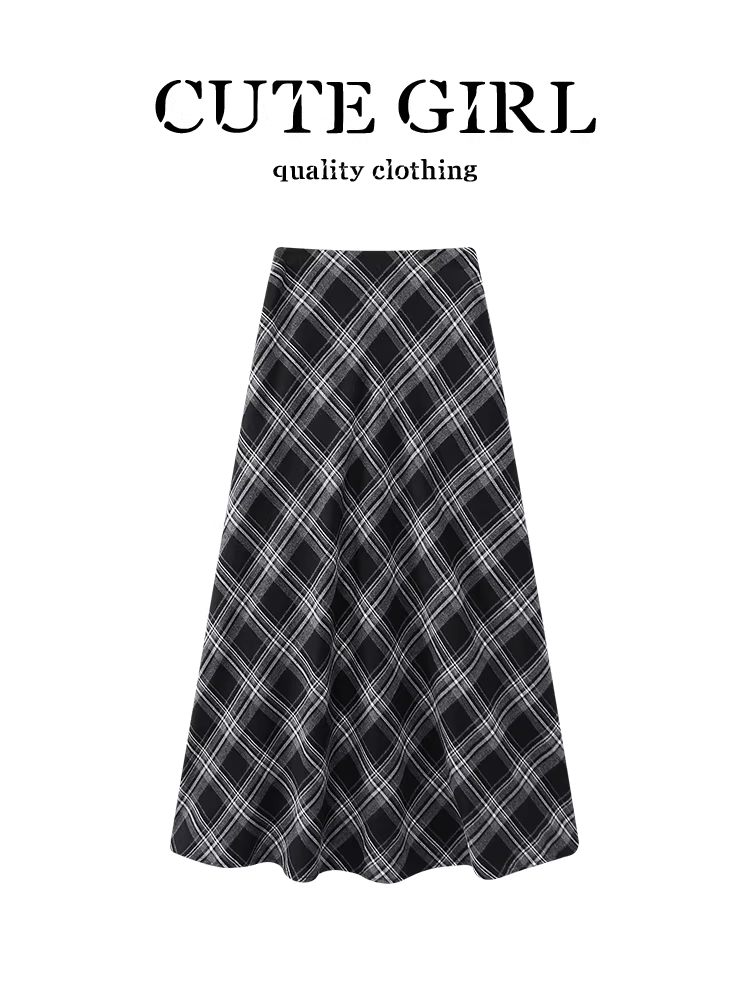 Váy kẻ sọc lấy cảm hứng từ thiết kế CuteGirl dành cho nữ, thiết kế mùa thu, váy midi chữ A lưng cao, tôn dáng, đa năng.