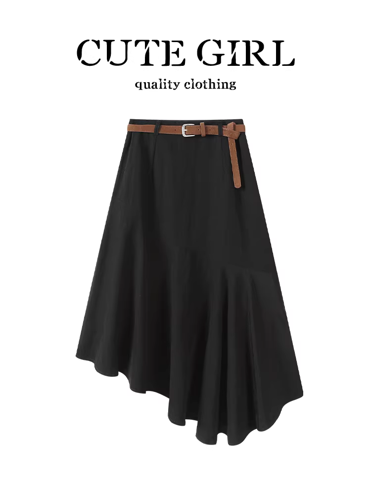 Váy cạp cao bất đối xứng kiểu retro Hàn Quốc của CuteGirl dành cho nữ vào đầu mùa thu, váy thanh lịch và thon gọn, đa năng và thon gọn