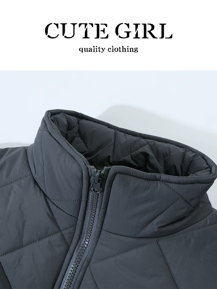 Áo khoác ngắn cổ đứng màu xám cao cấp có khăn choàng dành cho nữ, mùa thu đông, áo khoác cotton thanh lịch, rộng rãi và đa năng