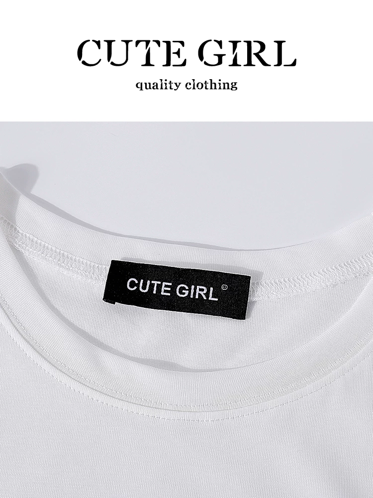 CuteGirl phong cách Hàn Quốc in hình chú voi hoạt hình áo thun ngắn tay màu trắng dành cho nữ mùa hè eo co giãn váy dài nửa thân bộ đồ hai mảnh