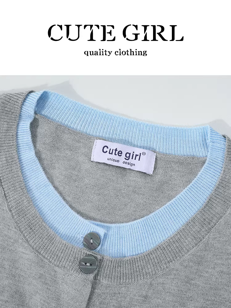 Áo len dệt kim cổ tròn phối màu cổ điển Hàn Quốc CuteGirl dành cho nữ, mùa thu đông, áo len thanh lịch, dáng rộng, giản dị, đa năng