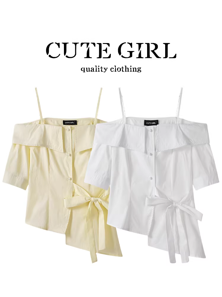 Áo sơ mi trắng tay ngắn cổ yếm kiểu cổ điển kiểu Pháp dễ thương dành cho nữ có nơ cho mùa hè