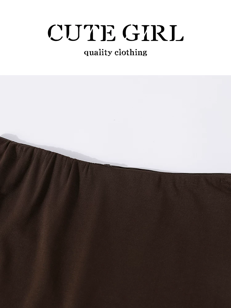 Bộ đồ nữ phong cách Hàn Quốc dễ thương, cá tính, gợi cảm, gồm áo thun dài tay kiểu halter, quần ôm dáng xòe, kèm khẩu trang, thích hợp cho mùa thu.