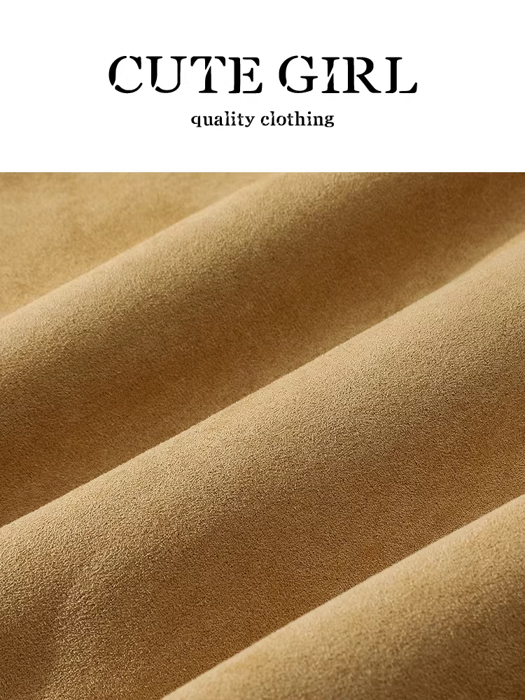 Áo khoác lông cừu da lộn cổ điển CuteGirl dành cho nữ, thiết kế mùa thu, áo khoác len cừu rộng rãi và đa năng