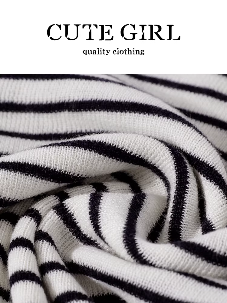 Bộ áo len dệt kim và áo yếm hai mảnh kiểu Pháp sọc màu phong cách Pháp dành cho nữ, đầu thu, áo đa năng và sang trọng