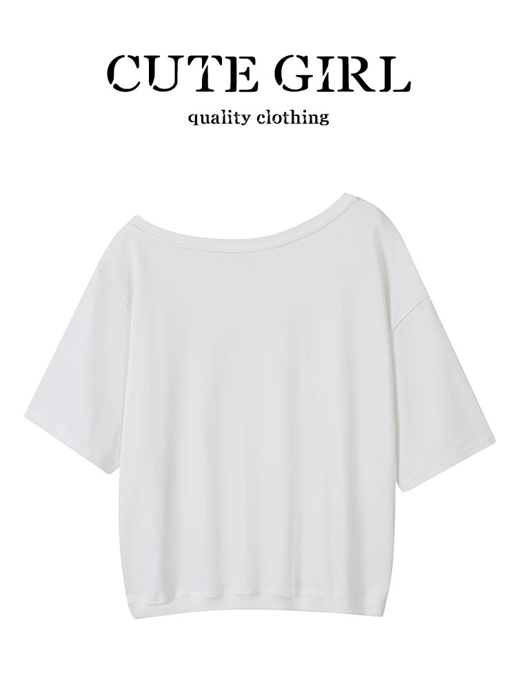 Áo thun ngắn tay màu trắng thêu thiết kế độc đáo của CuteGirl dành cho nữ, hoàn hảo cho trang phục ootd mùa hè, áo trễ vai tuyệt đẹp.