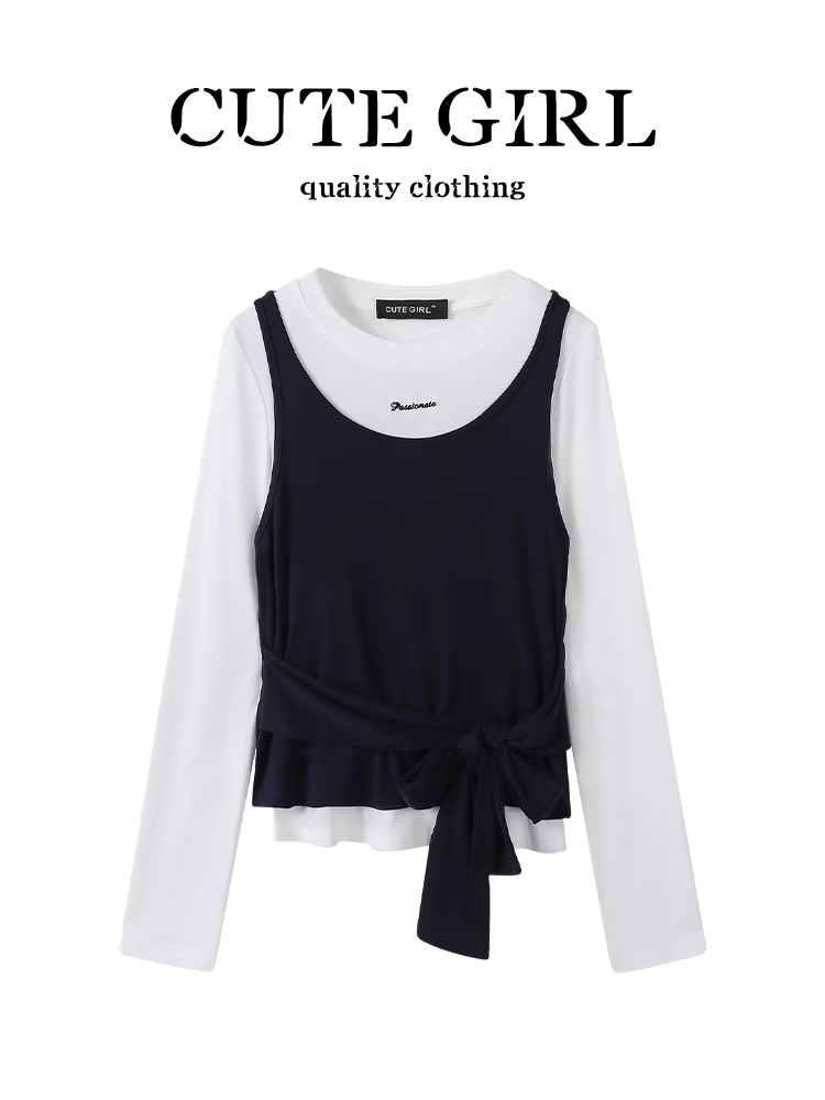 Bộ áo ba lỗ và áo thun không tay buộc dây phong cách Hàn Quốc dành cho nữ, thiết kế mùa thu, áo dáng rộng và đa năng