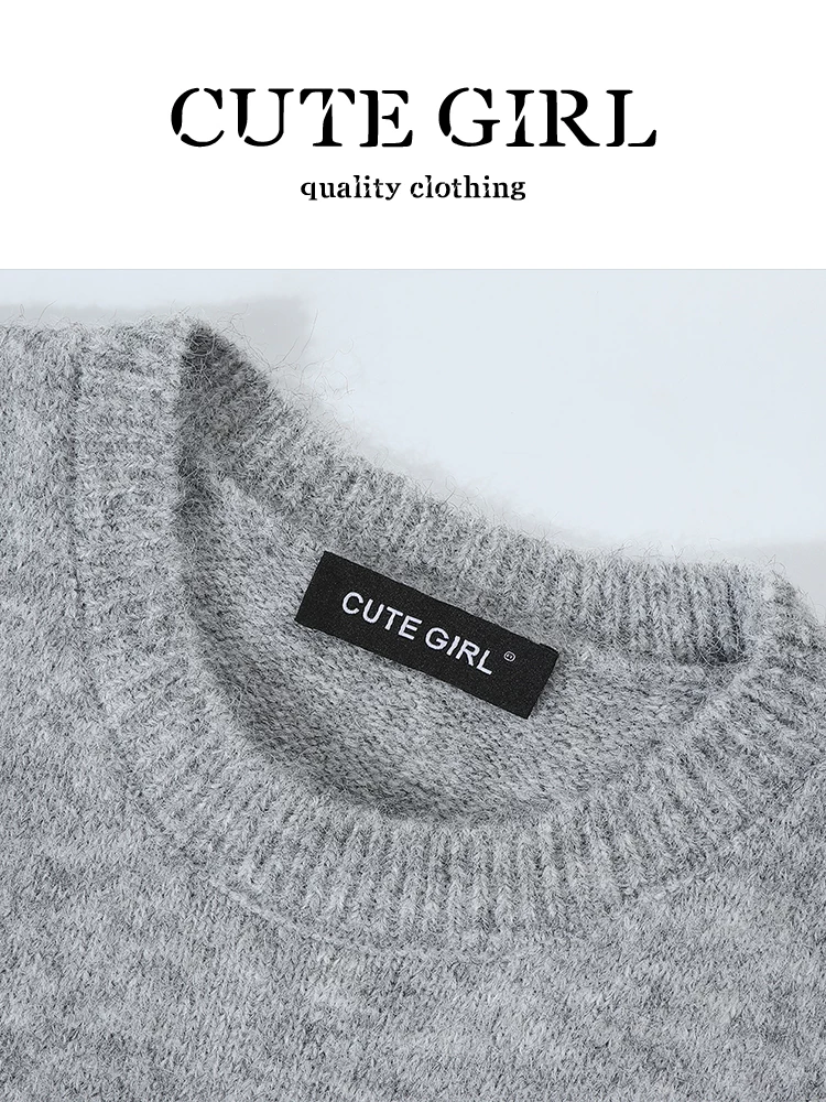 Áo sơ mi cổ polo màu xanh lấy cảm hứng từ thiết kế CuteGirl với áo vest dệt kim hoa dành cho nữ, áo sơ mi dáng rộng mùa thu đa năng giúp giảm tuổi tác