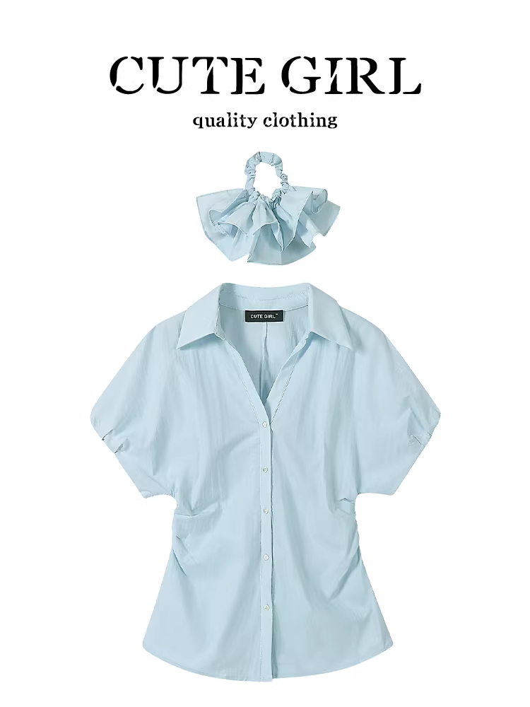 Áo sơ mi tay raglan cổ chữ V kiểu Pháp sang trọng dành cho nữ, áo mùa hè độc đáo và đẹp mắt với eo thon gọn.