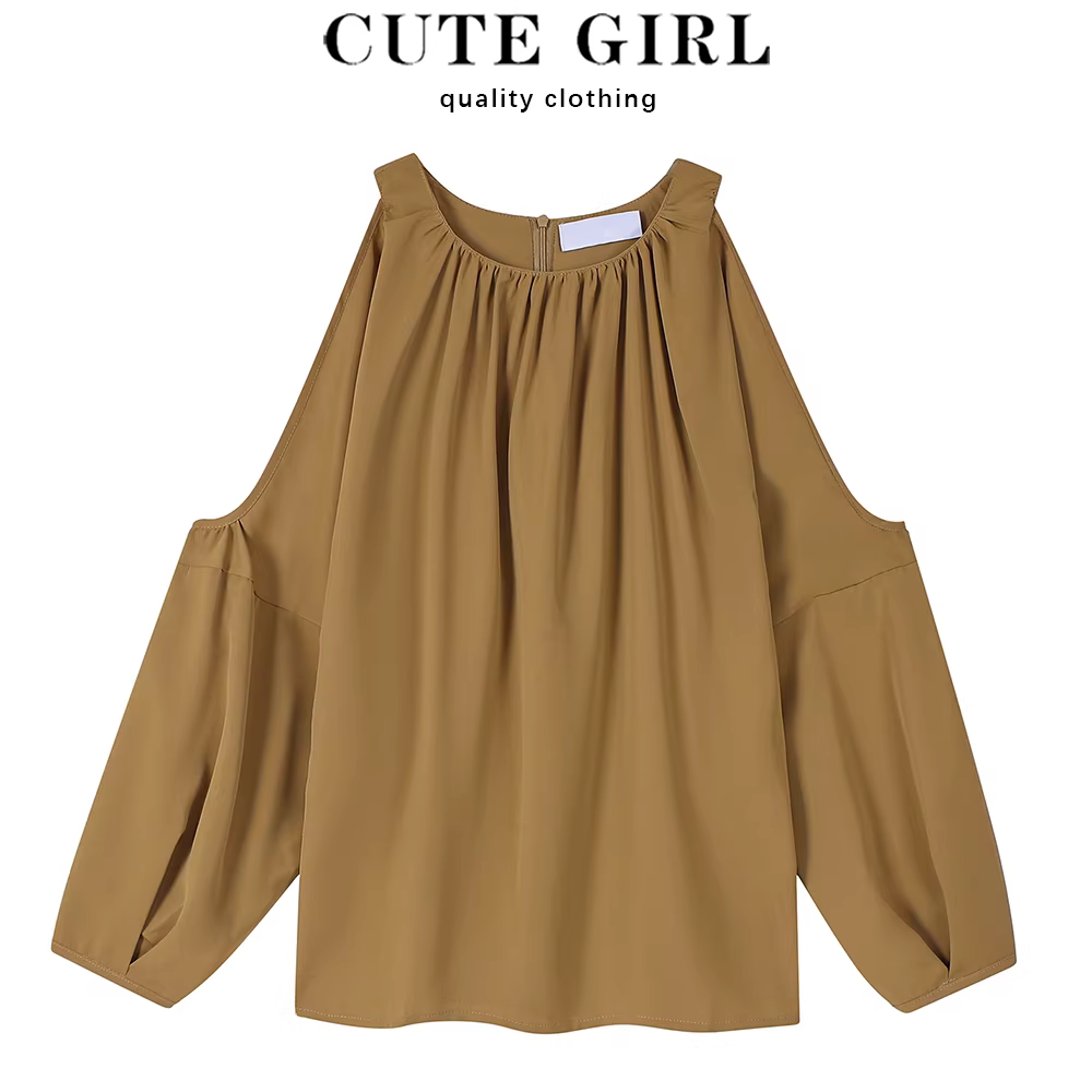 Áo sơ mi dài tay trễ vai CuteGirl dành cho nữ, kiểu dáng mới mùa thu 2025, thiết kế nhẹ nhàng và tinh tế theo phong cách Pháp.