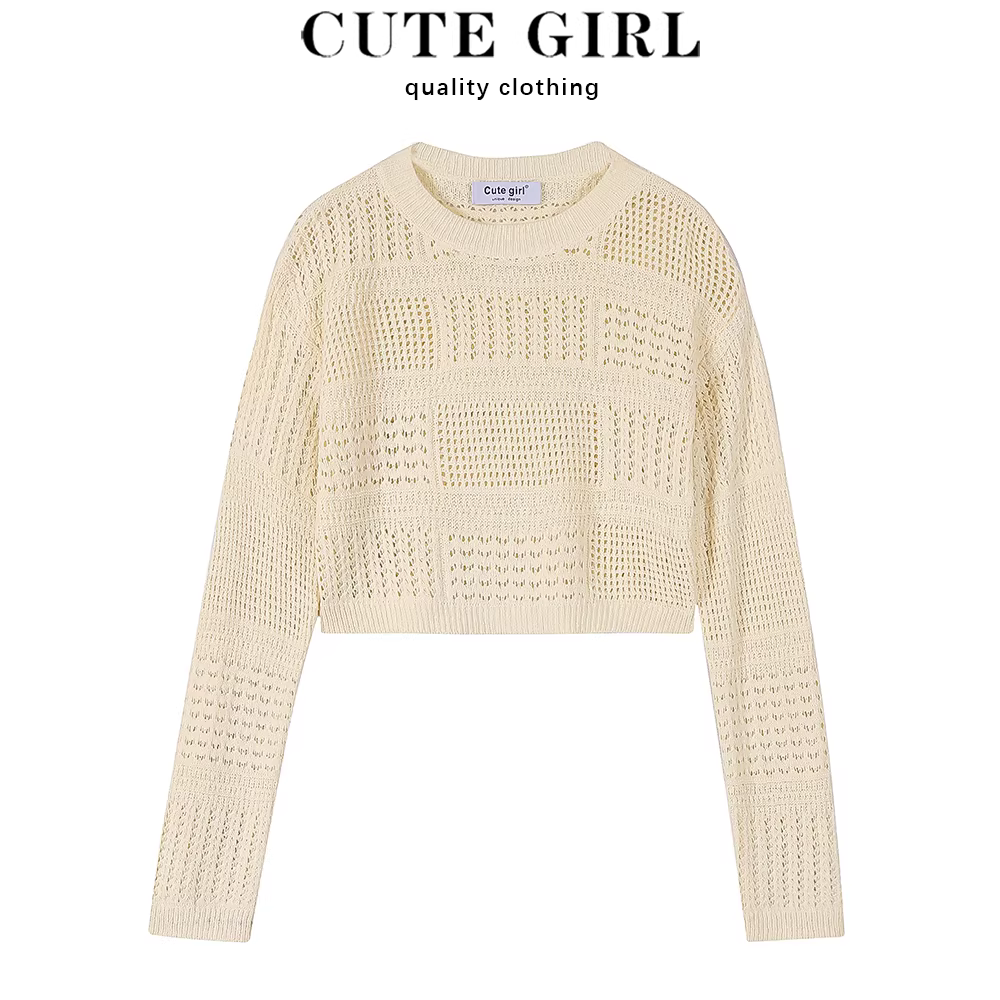 Áo khoác ngoài lưới rỗng CuteGirl 2025 đầu thu mới áo dệt kim mỏng dài tay cho mùa xuân và mùa hè