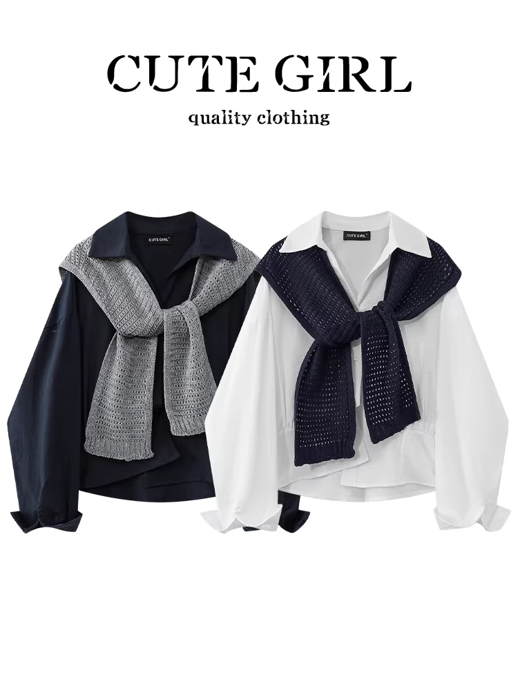 Áo sơ mi cổ polo màu trắng sành điệu của CuteGirl dành cho nữ, dáng rộng và đa năng, áo sơ mi sang trọng cho mùa thu đông.