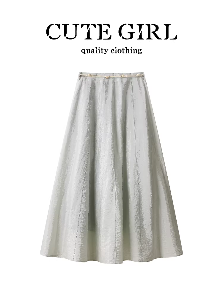 Váy che hông cạp cao kiểu dáng dễ thương dành cho nữ, váy dáng chữ A dài vừa phải mùa hè