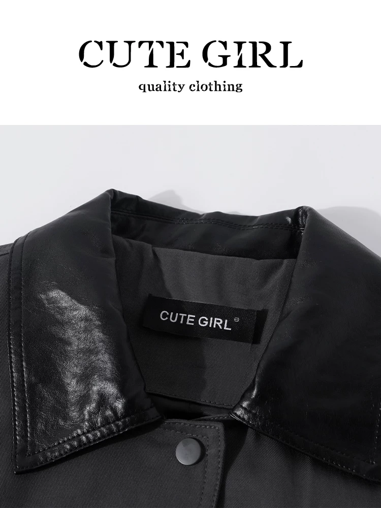 Áo khoác măng tô công sở phối vải phong cách Hồng Kông CuteGirl dành cho nữ, áo khoác phong cách cổ điển mùa thu.