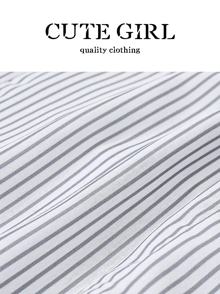 Áo sơ mi sọc ngắn tay viền ren phong cách Pháp dễ thương dành cho nữ, áo thun dáng ôm mùa hè có nơ