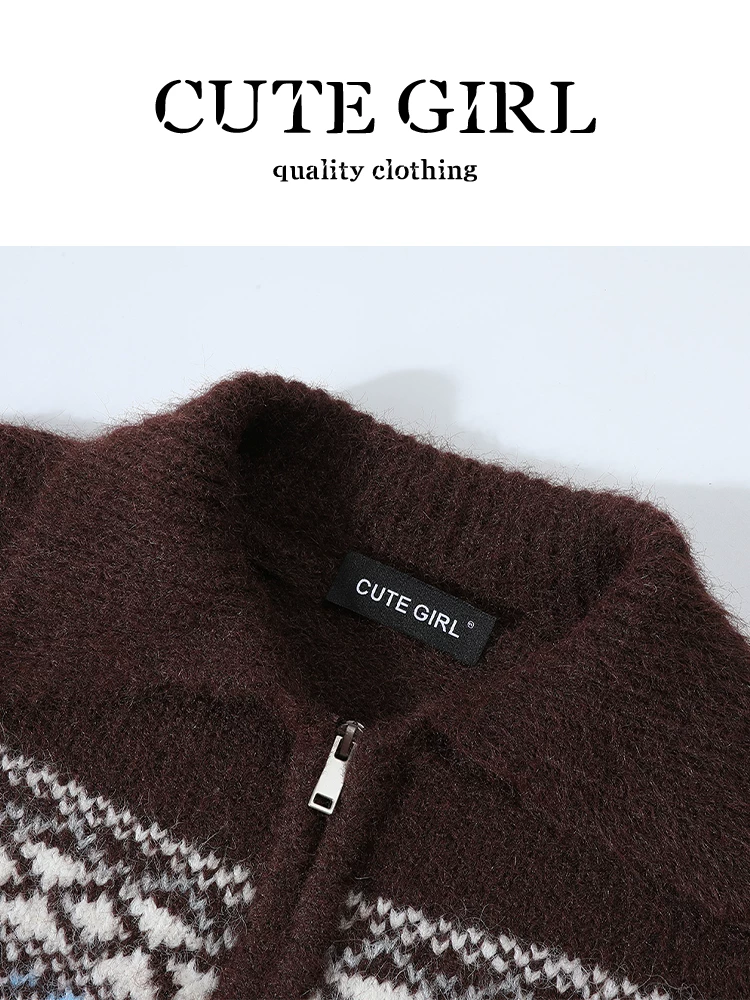 Áo len cổ Fair Isle cổ điển phong cách Hàn Quốc dành cho nữ, thiết kế mùa đông, dáng rộng và đa năng, đồ dệt kim độc đáo