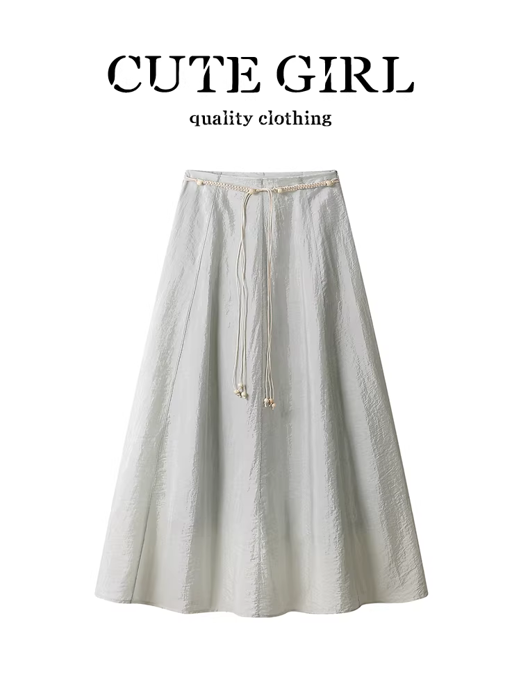 Váy che hông cạp cao kiểu dáng dễ thương dành cho nữ, váy dáng chữ A dài vừa phải mùa hè