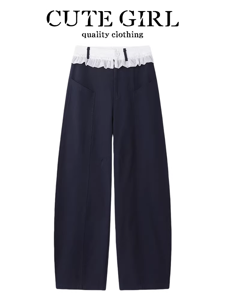Thiết kế của CuteGirl có điểm nhấn là viền ren tương phản và quần ống rộng kiểu chắp vá dành cho nữ, quần ống thẳng cạp cao độc đáo dành cho mùa xuân và mùa hè.