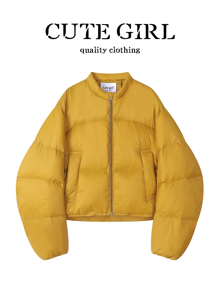Áo khoác phao cổ tròn tay dài cao cấp CuteGirl dành cho nữ, mùa thu đông, dáng nhỏ nhắn, rộng rãi, đa năng, áo khoác phao giảm béo