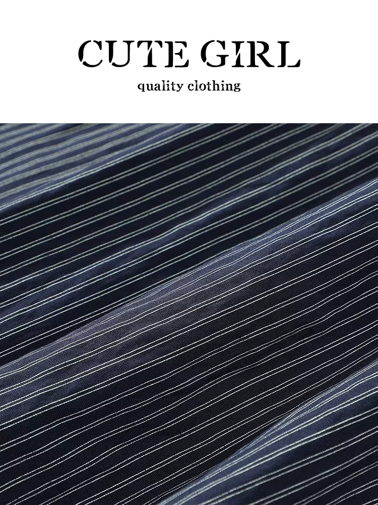 Áo sơ mi dài tay cổ polo sọc phong cách Hàn Quốc CuteGirl dành cho nữ, áo sơ mi dáng rộng thanh lịch mùa thu đa năng độc đáo