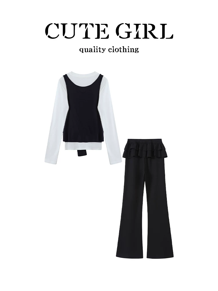 Bộ trang phục giảm tuổi tác của CuteGirl là một bộ hoàn chỉnh gồm áo vest không tay có dây buộc kiểu thu đông dành cho nữ và quần ống loe hai mảnh