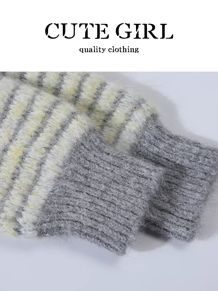 Áo len cổ tròn sọc gradient phong cách Hàn Quốc dành cho nữ, thiết kế thu đông, dáng rộng, giản dị, đa năng, giảm tuổi tác