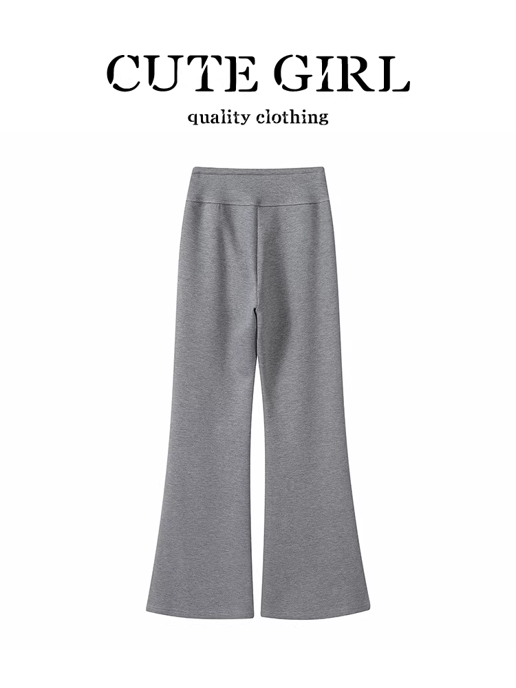 Quần ống loe kiểu Mỹ cổ điển dễ thương dành cho nữ, quần thể thao dây rút đa năng cạp cao mùa thu giúp thon gọn