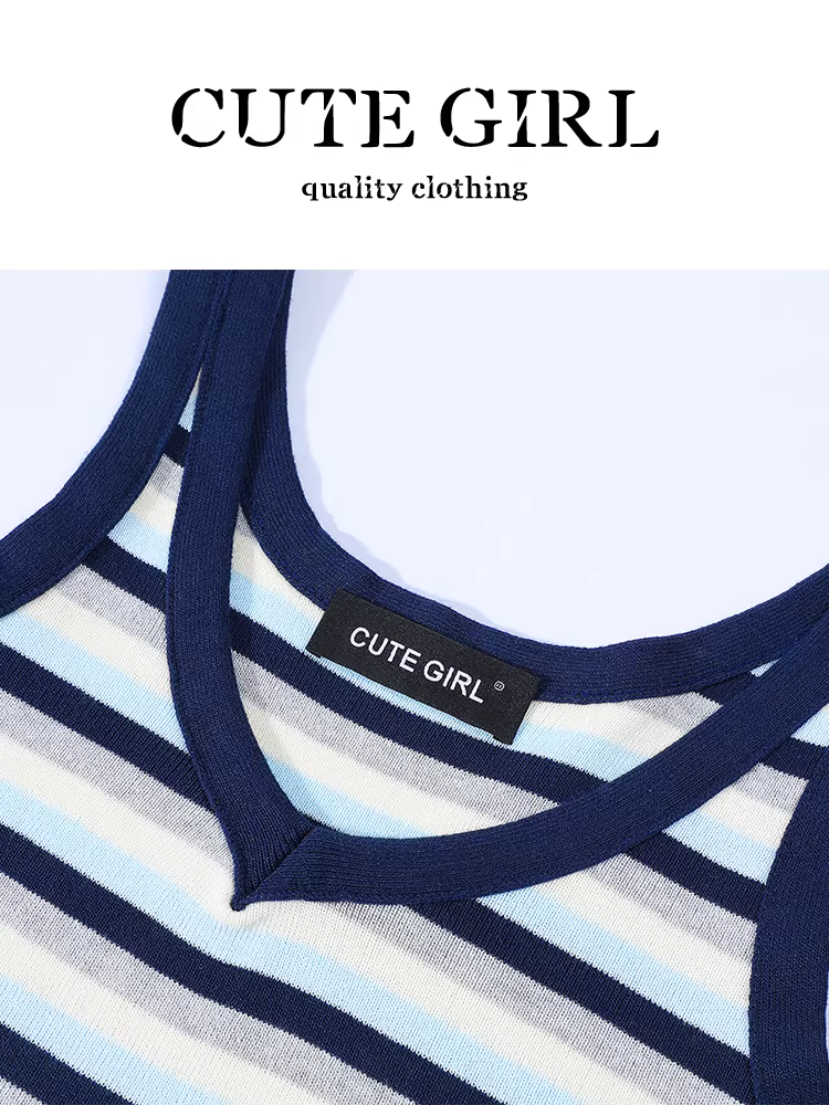 Áo yếm dệt kim sọc màu dopamine phong cách Hàn Quốc dành cho nữ, áo ngắn ôm sát mùa hè